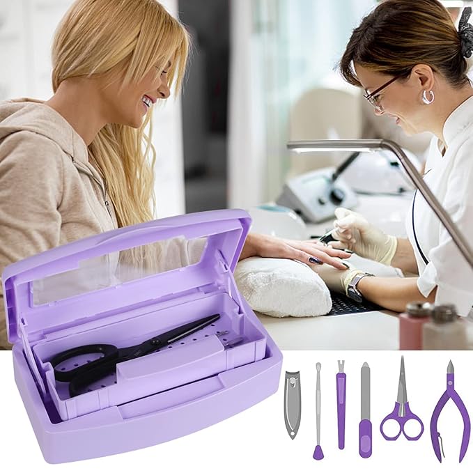 Gusnilo Nail Tool Sterilizer Box barbicide Disinfectant Jar Plastic Disinfectant Container Suitable for Nail Tools Hair Salons Beauty Centers and Manicure and Nail Equipment(Purple)