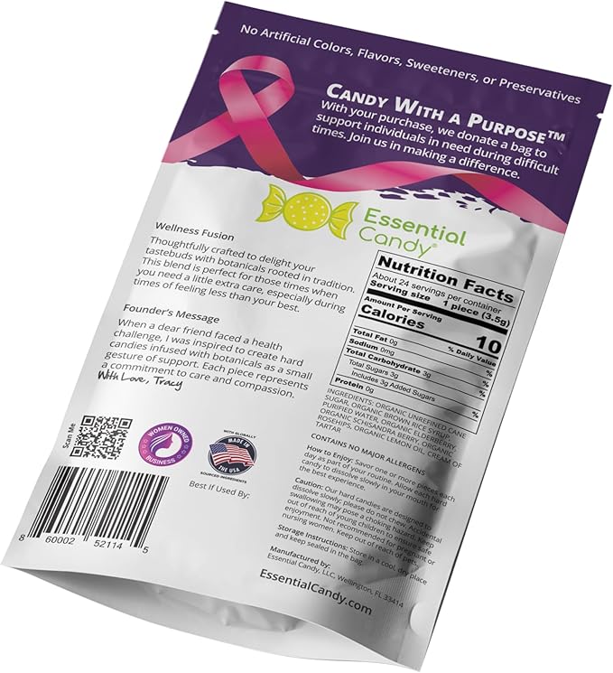 Wellness Blend Functional Hard Candy | Immune Health | Organic Elderberry, Schisandra Berry, Lemon, Rosehips | Gluten-Free, Non-GMO, Vegan - 24 Count (Pack of 1)