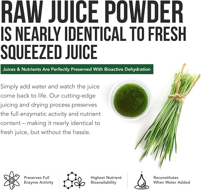 Organic Wheatgrass Juice Powder - Organic, Grown in Volcanic Soil of Utah - Raw BioActive Form, Cold-Pressed Then CO2 Dried, 20:1 Concentrate Juice Extract - Unflavored (5.3 oz – 60 Servings)