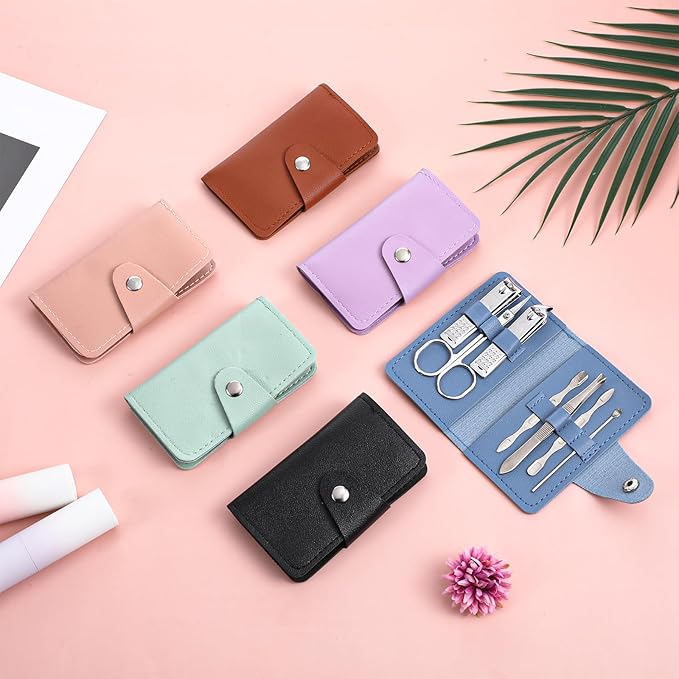 12 Sets Manicure Set, 7 in 1 Stainless Steel Nail Care Kit, Sturdy Manicure Tool Kits with Travel Case, Nail Grooming Kit Gift, for Men and Women(6 Colors)