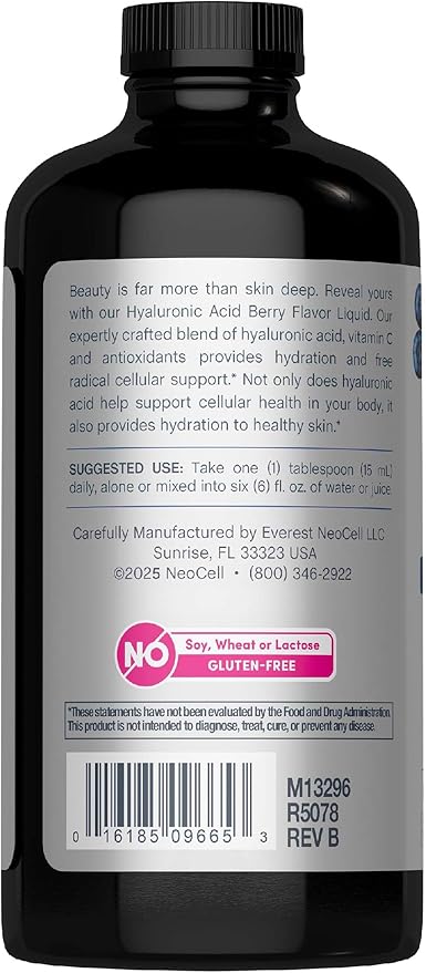 NeoCell Hyaluronic Acid Liquid with Vitamin C, Berry, 16 Fl Oz (Pack of 1) - Packaging May Vary