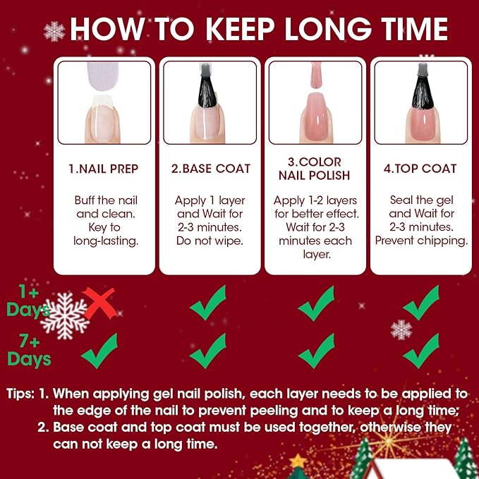 Gellen Christmas Nail Polish With Base Top Coat, Winter Air Dry Regular Nail Lacquer Polish Red Green Gold Silver Glitter 4-Color Set, For Finger Toe Nails Home Salon, Not UV Gel, Hema Free, Non-toxic