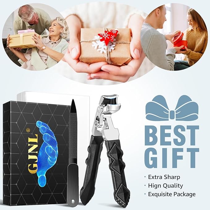 Toenail Clippers for Seniors Thick Toenails - Stocking Stuffers 2025 Gifts for Men, Angled Head Large Toe Nail Clippers for Men with Wide Jaw, Sharp Fingernail Cutter with Catcher