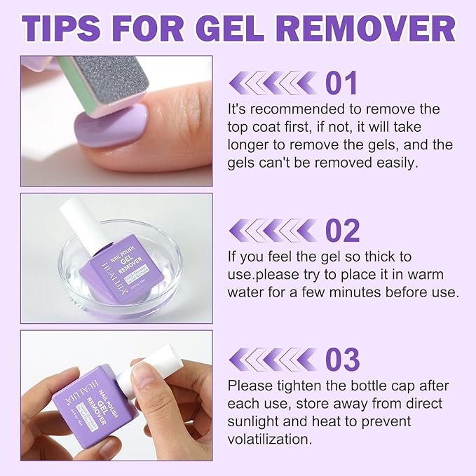 Gel Nail Polish Remover, Professional Gel Polish Remover with Nail File & Nail Polish Scraper, Don't Hurt Your Nails, Easily & Quickly Remove Nail Polish in 3-5 Minutes (15ML)