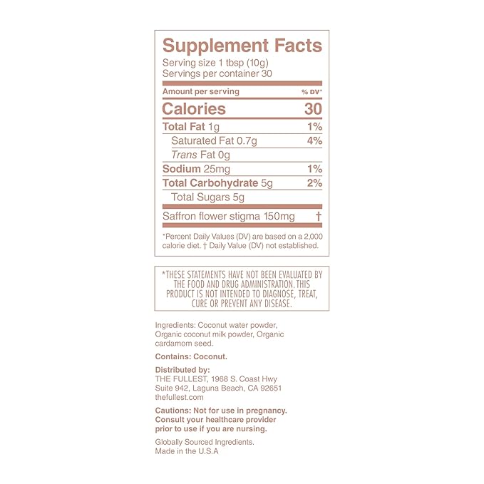 THE FULLEST - Warm Feelings 30-Day Supply Saffron Latte Bag - Saffron, Cardamom, and Coconut Milk Based Wellness Powder for Mood and Sleep Support, Sugar-Free, Vegan, and Gluten-Free, 30 Servings