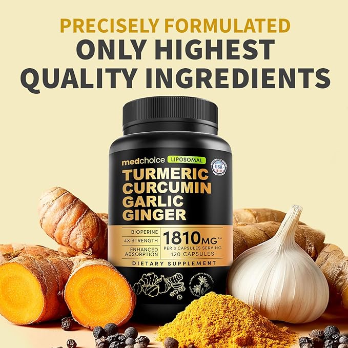 Liposomal Turmeric - High-Absorption Curcumin Supplements, Non-GMO Blend for Digestive Comfort & Daily Support - Organic Turmeric Supplement with Black Pepper (120ct, Pack of 1)