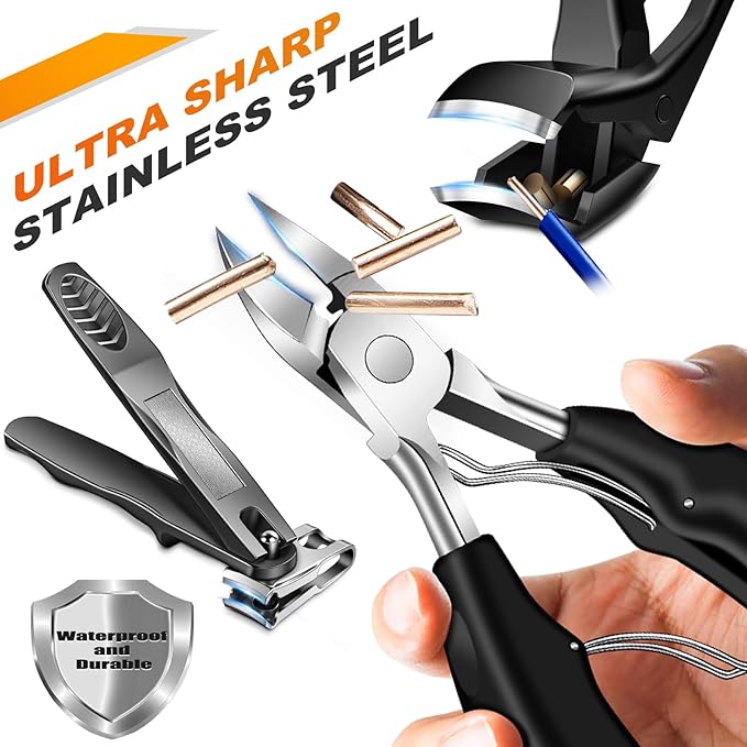 Toenail Clippers for Thick Toenails, Sharp Angled Head & 360° Rotating Nail Clippers, 37mm Wide Jaw Opening Toenail Clippers for Men