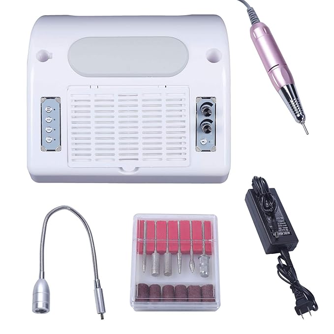 TFCFL 5 in 1 Nail Dust Collector, Professional Nail Vacuum Dust Collector + Electric Nail Drill + 96W UV Gel Nail Dryer Lamp + Hand Cushion + Desk Lamp for Salon & Home