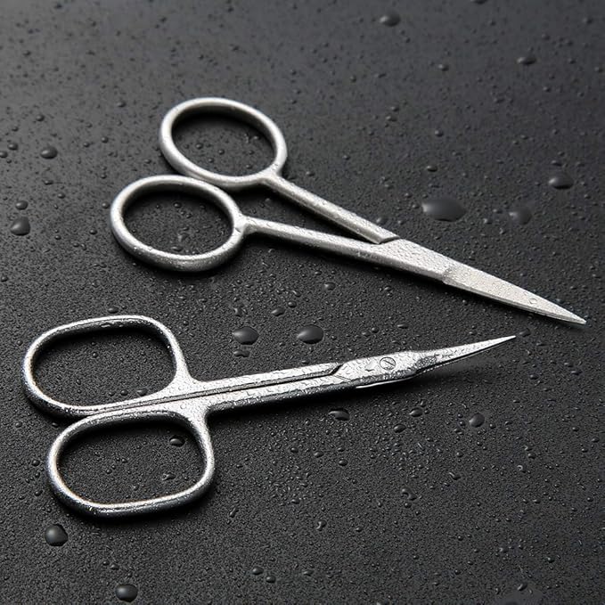 BEZOX Small Scissors 2 PCS Set - Nail Cuticle Scissors/Manicure Scissors Kit - Straight and Curved Blade Beauty Scissor for Beard/Mustache, Nose Hair, Ear Hair, Eyelashes and Eyebrow Trimming