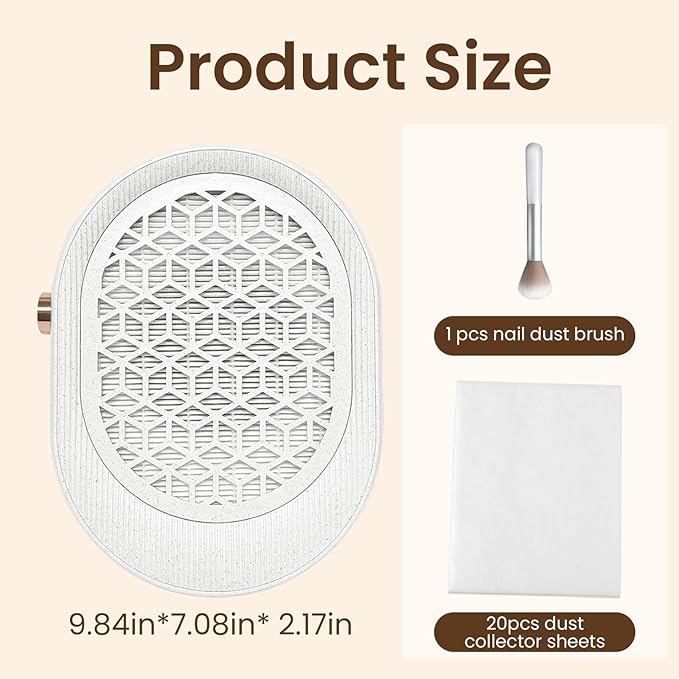 Professional Nail Dust Collector with Strong Suction, Quiet Adjustable Nail Dust Collector for Acrylic Nails, Upgraded Brushless Turbo Fan Nail Dust Collector, Salon & Home
