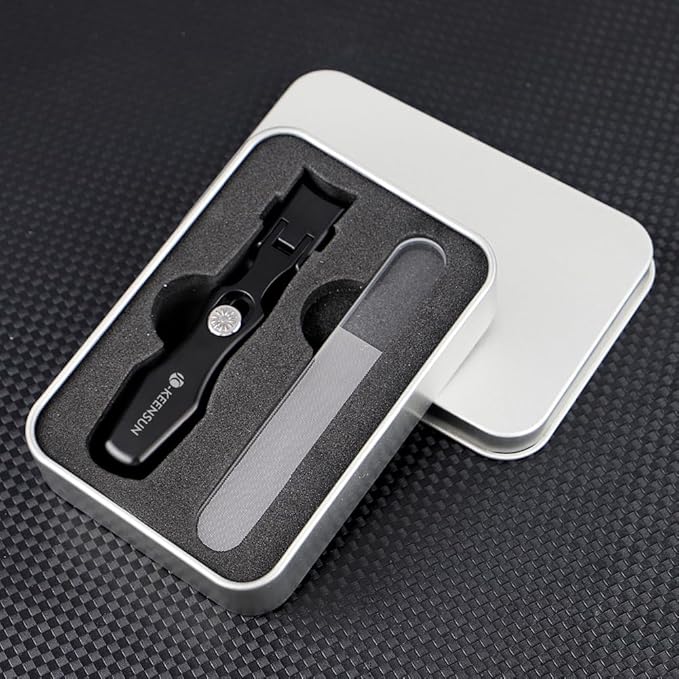 KEENSUN Nail Clippers, 16mm Wide Jaw Opening Ultra Sharp Nail Clippers for Cutting Thick Nails Extra Large Toenail & Fingernails Clippers with Safety Lock and Nail File for eniors, Men, Adult (Black)