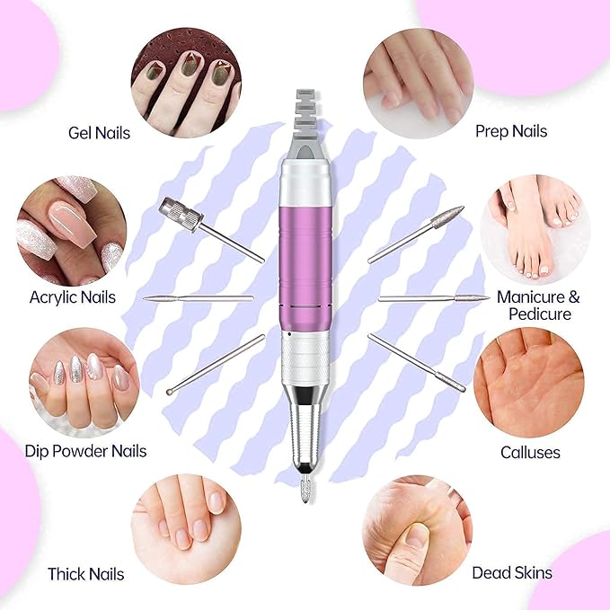 Delanie Electric Nail Drill Professional 35000 RPM Rechargeable Portable E-File for Nail Tech, Violet