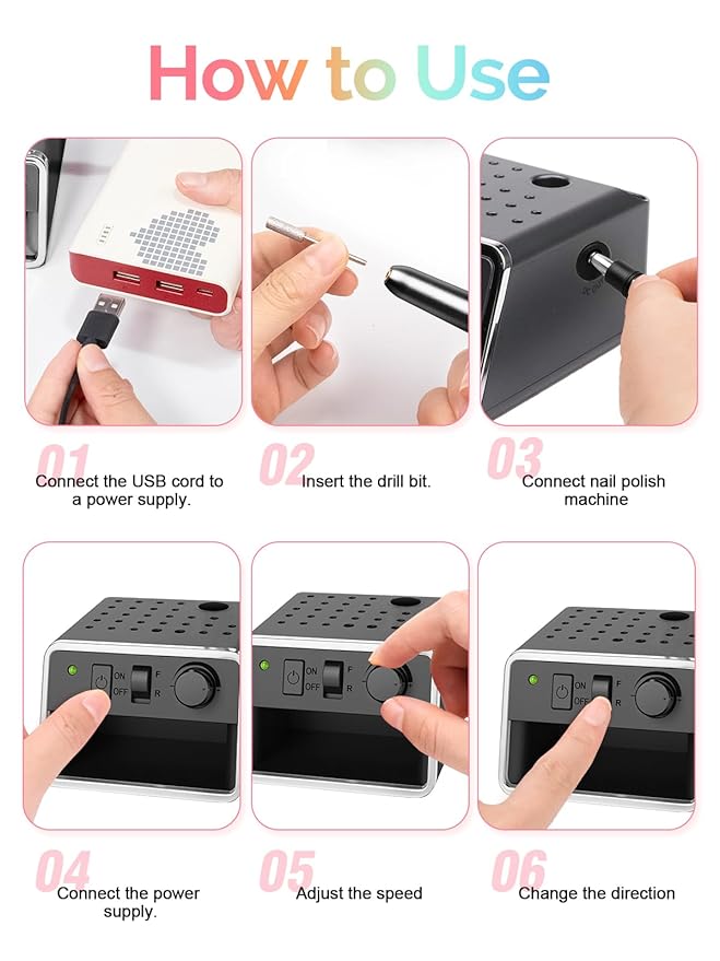 Professional Nail Drill with Storage Manicure Accessories Function, Electric Nail File for Acrylic Polish Gel Remover Fingernail Grinder Tools for Home Salon Use, Black
