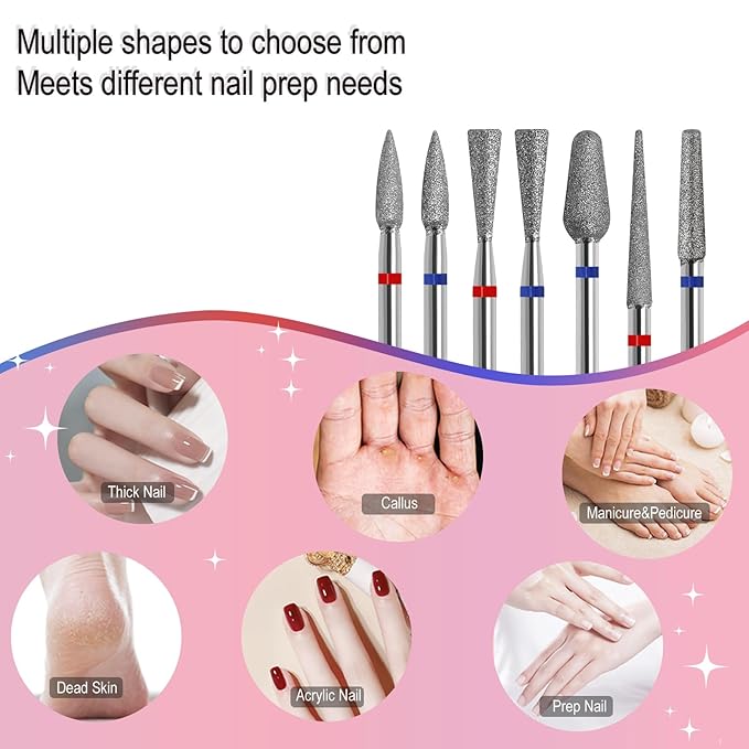 Cuticle Nail Drill Bit, 3/32'' Professional Safety Diamond Under Nail Cleaner for Cuticle Dead Skin Nail Prepare, Beginners Bits, Experienced Tech (Medium)
