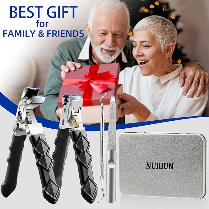 Thick Toenail Clippers for Seniors, Angled Head Large Nail Clippers for Men with Long Handle, Heavy Duty Professional Finger Nail Clippers Adult, Edgy Nail Clippers Cutters, 4PCS