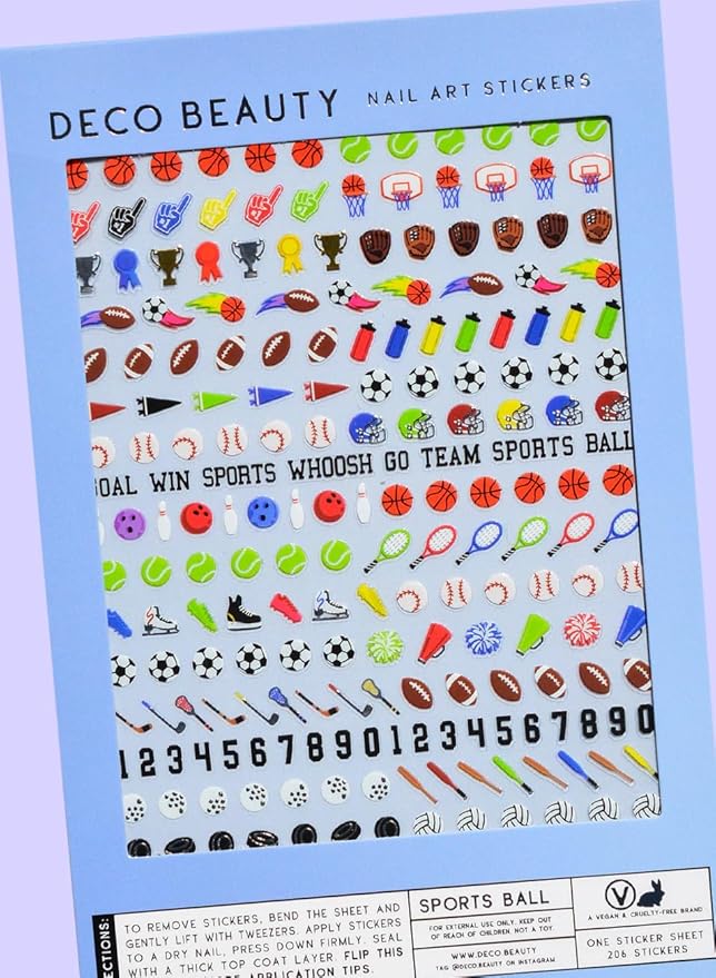 Deco Beauty Sports Ball Nail Stickers - Lightweight & Easy-to-Apply Nail Art with Trendy Designs - Durable & Long-Lasting Nail Stickers for Women, Ideal for DIY Manicures & Salon-Quality Nails