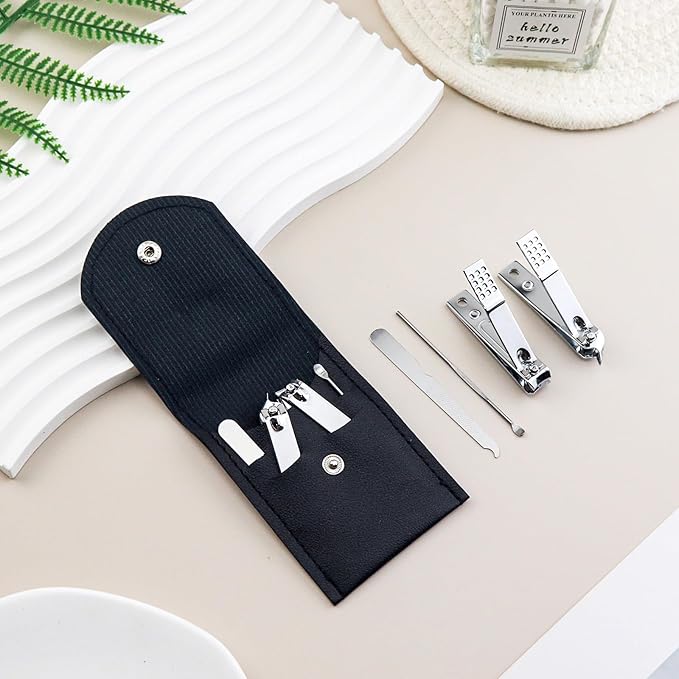 10 Sets Finger Nail Clipper Set Bulk,4 in 1 Black Adult Stainless Steel Travel Manicure Kit with Case Individually Wrapped Nail Clippers Bulk for Homeless,Hotel,Charity