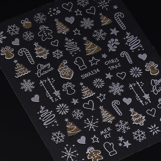 Christmas Nail Art Stickers Decals 6PCS Gold Silver Snowman Snowflake Nail Decals 3D Self-Adhesive Winter Nail Stickers Christmas Tree Santa Claus Elk Holly Christmas Nails Designs Xmas Nails Supplies