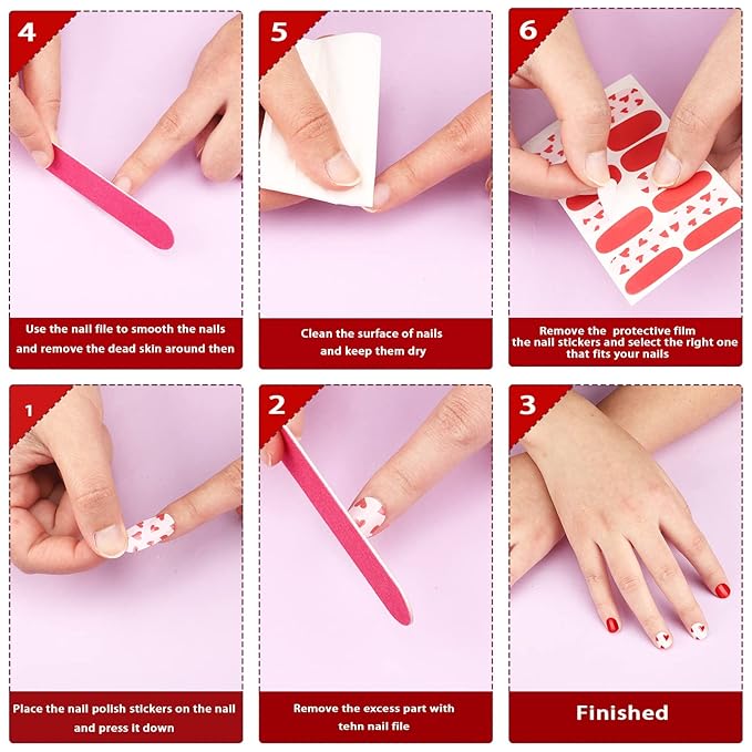 140 Pcs 10 Sheets Valentine's Day Full Wrap Nail Stickers Polish Strips Gradient Stickers Glitter Self Adhesive DIY Art Decals Strips with 2 Pcs Nail Files for Valentine Decor