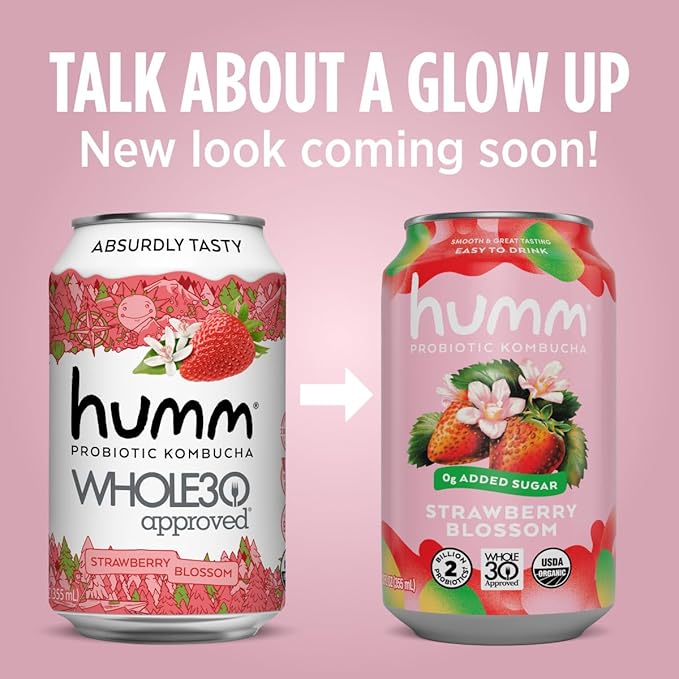 Humm Whole30 Approved Kombucha Variety Pack, Mango Lemon, Mixed Berry, Strawberry Blossom, Organic, Vegan & GMO Free (12 Pack)