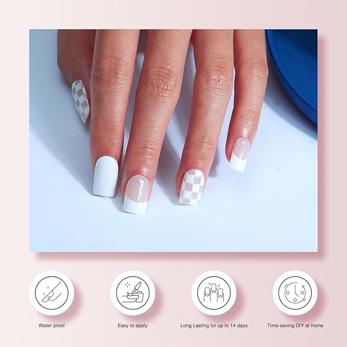 Semi Cured Gel Nail Strips, 20 PCS Gel Nail Stickers - UV Light Wraps, Salon Quality & Easy to Use - French Chess