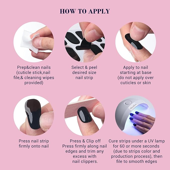 MelodySusie Semi Cured Gel Nail Strips (Glitter French Tips), Works with Nail Lamp, Salon Quality, Long Lasting, Easy to Apply and Remove, Includes 20Pcs, 2 Prep Pads, Nail File and Wooden Stick