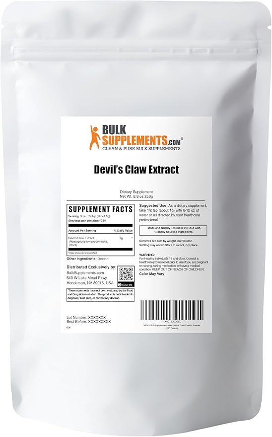 BulkSupplements.com Devil's Claw Extract Powder - from Devil's Claw Root, Herbal Supplement - Vegan & Gluten Free, 1g per Serving, 250g (8.8 oz) (Pack of 1)
