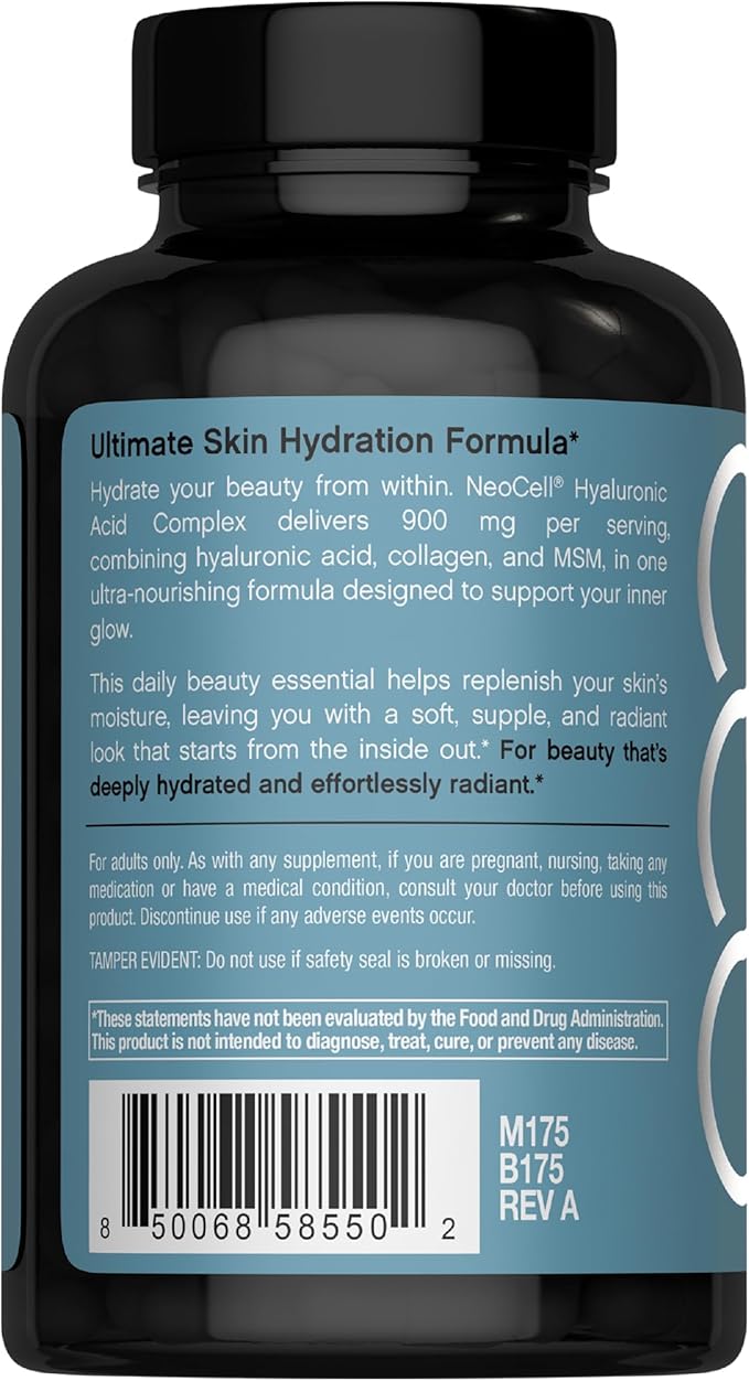 NeoCell Hyaluronic Acid Complex 900mg | 120 Capsules | with BioActive Collagen Peptides & MSM | Premium Grade Formula