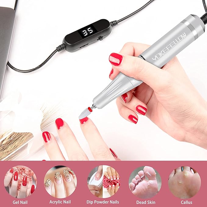 YOKE FELLOW Portable Nail Drill - 35000RPM Professional Nail Drill with HD LCD Display Electric Nail File Drills for Acrylic Nail Tools for Manicure Pedicure