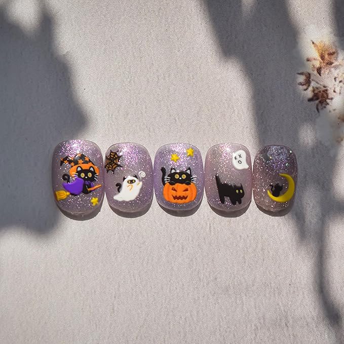 Halloween Nail Stickers for Nail Art Ghost Pumpkin Nail Art Stickers Black Cat Skull Nails Design Decals Halloween Nail Supplies for Women DIY Manicure Decoration Accessories