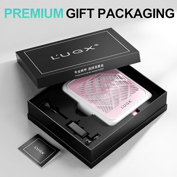 L'UGX Dust Collector Nail Tech with 2 Reusable Filter,Professional Nail Dust Collector Powerful Suction Dust Collector for Nail, Perfect for Home Salon Use Pink