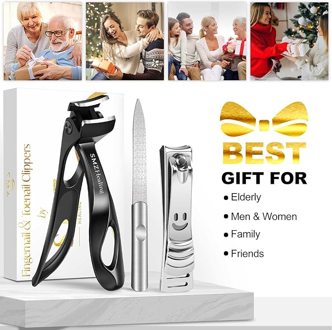 Stocking Stuffers for Men 2025, 15° Curved Head Large Toe Nail Clippers for Seniors Thick Nails, Wide Jaw Opening Heavy Duty Fingernail Clipper with Long Handle
