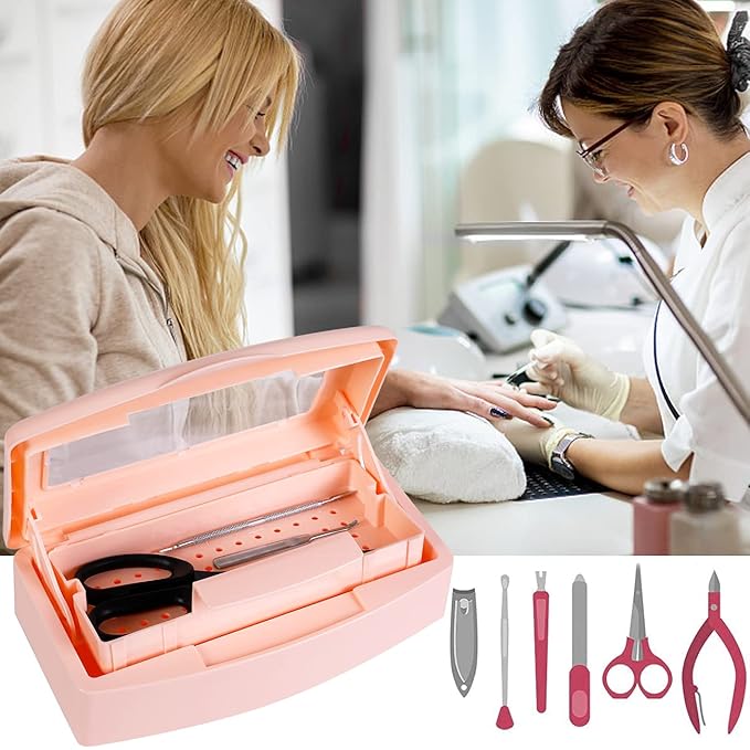 Gusnilo Sterilizer Box Nail Tool Barbicide Disinfectant Jar Plastic Disinfectant Container Suitable for Nail Tools Hair Salons Beauty Centers and Manicure and Nail Equipment(Orange)