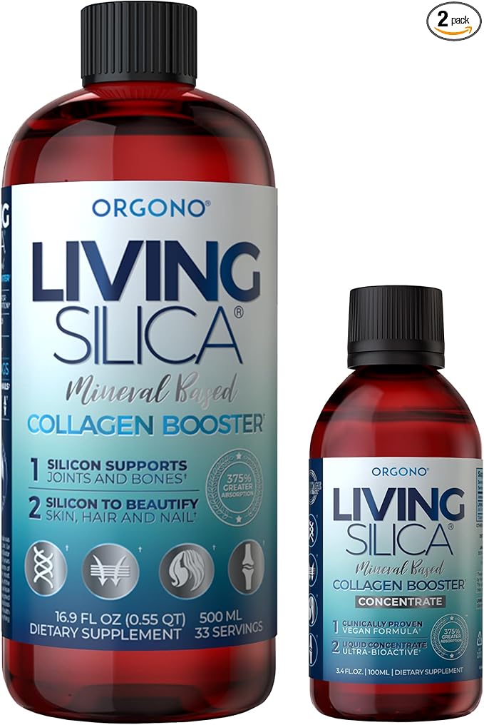 Orgono Living Silica Kit | Mineral-Based Collagen Booster Liquid & Concentrate Drops (Travel Size) | Vegan | Supports Joint & Bone Health, Collagen & Elastin Production, Glowing Skin.