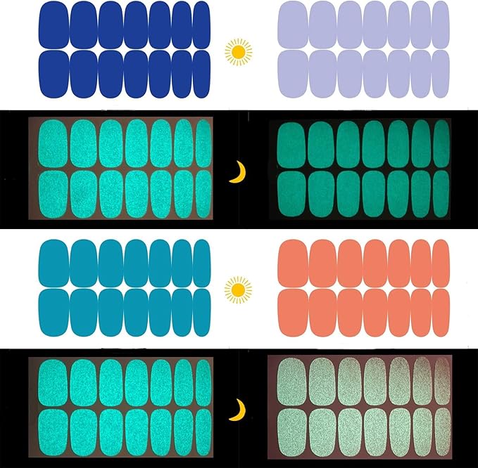 JERCLITY 168 Pieces 12 Sheets Luminous Solid Color Nail Polish Strips Glow in The Dark Nail Wraps for Short Nails Nail Decals Self-Adhesive Nail Stickers Full Nail Wraps for Women Girls Nail Art