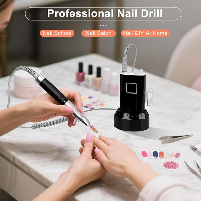 Professionl Nail Drill, 80w Brushless Pro Electric Nail Drill 35000rpm HoMove Cordless Nail Efile, High Torque, Quiet & Vibration-Free Electric Nail File for Nail Technicians,Home DIY (Black)