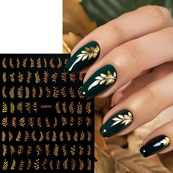 12 Sheets Fall Gold Leaves Nail Art Stickers Maple Leaf Flower Nail Decals 3D Self Adhesive Shiny Autumn Leaves Nail Stickers Design Manicure Supplies Decoration for Women Acrylic DIY Nails