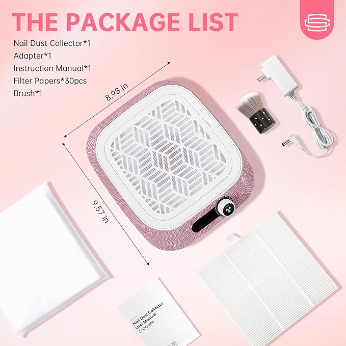 Professional Nail Dust Collector,Powerful Dust Collector Nail Tech with Reusable Filter,Compact Vacuum Fan Dust Collector Manicure Pedicure Tool for Acrylic Nail Polish,Salon & Home
