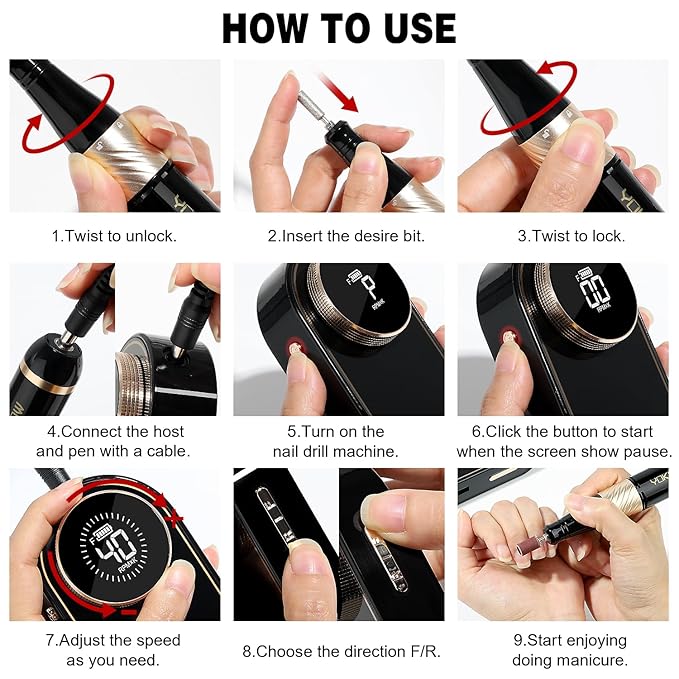 YOKE FELLOW Nail Drill Machine - 4000RPM Nail Drills for Acrylic Nails Professional with 12 Drill Bits for Electric Nail File Manicure Pedicure Home Use (White)