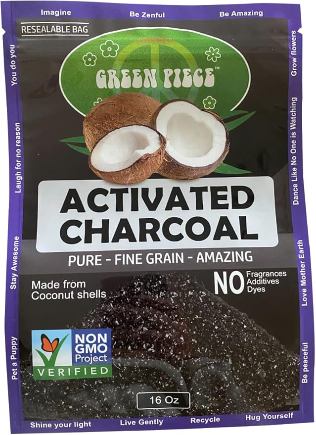 Green Piece® Activated Charcoal Pure - Course Grain Air Purifying Bag - Kid/Pet Friendly Air/Water Fresheners - Odor Absorber - Resealable Bag Made by Green Piece (1 Pound)