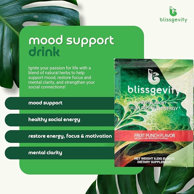 Mood Support Drink Mix - 150mg Apigenin - Phenylethylamine Promotes Focus and Mental Clarity - Herbal Wellness Support - Fruit Punch with Sugar - 12 Packets