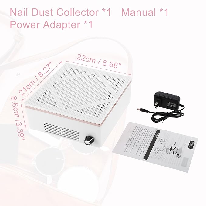 VOCOSTE Nail Dust Collector, 60W Nail Vacuum Dust Collector, Low Noise Nail Fan Dust Collector, Dust Collector Nail Tech, for Manicure Acrylic Gel Nails Polishing, White