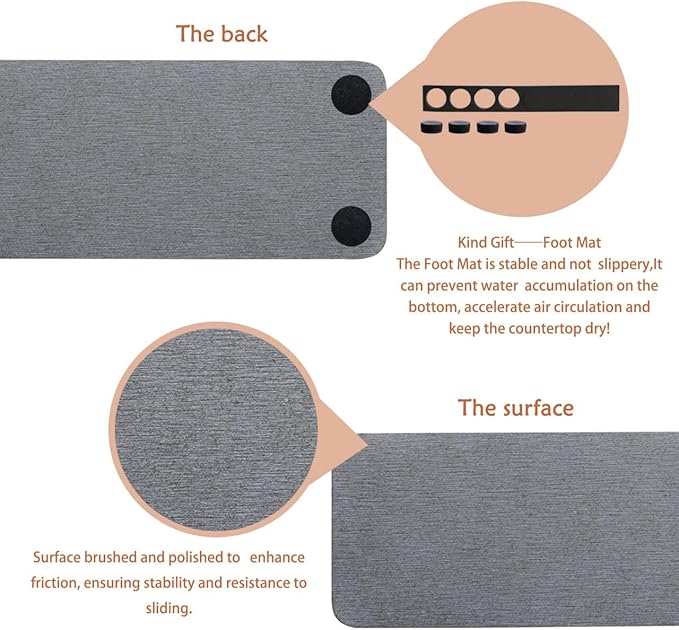 2 Pcs Water Absorbing Stone Trays, Kitchen/Bathroom Sink Soap Dish, Diatomite Tray Used for Hand Soap & Cosmetic Bottles in The Modern Home, 3.15" W x 11.8" L, Dark Gray