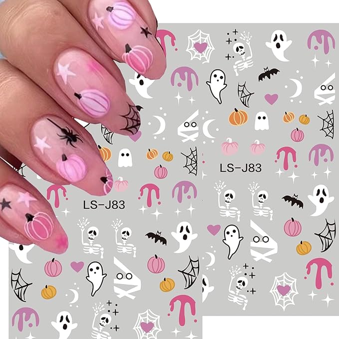12 Sheet Halloween Nail Stickers Cute Pumpkin Bat Spider Cat Self-Adhesive Halloween Stickers for Nails for Women Halloweens DIY Manicure Supplies