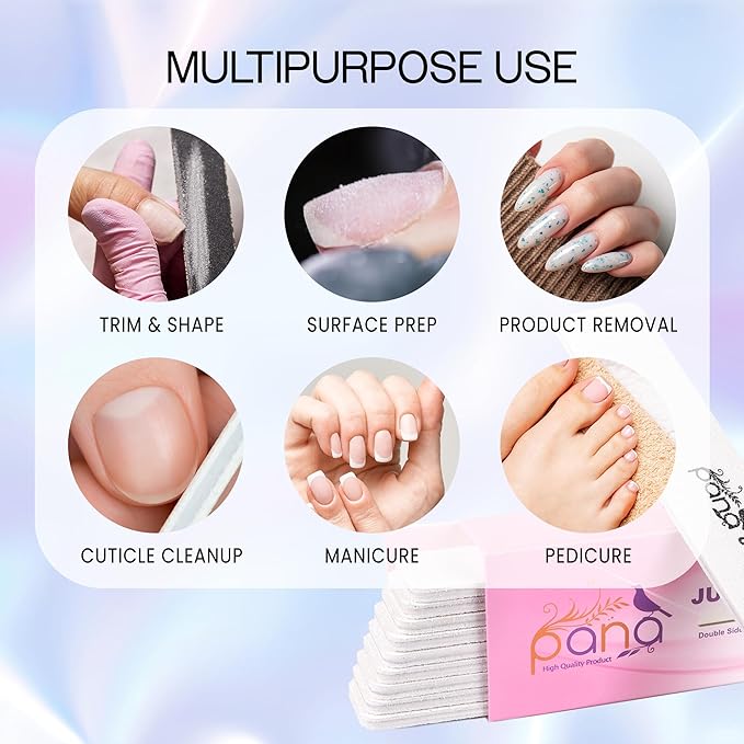 10PCS Jumbo Size PANA Professional Double Sided Nail Files - White, 60/60 Grit - Emery Board Nail Buffering File Manicure Pedicure Nail Polisher Washable