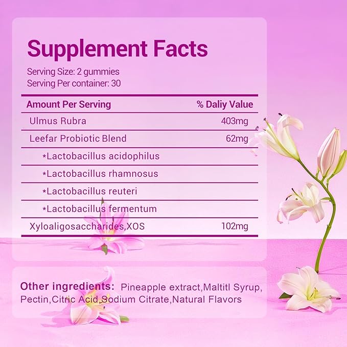Her Juicy Feminine Probiotics Gummies for Women with Slippery Elm - Pineapple Flavor, pH Balance & Immune Health Support - Digestive & Feminine Support - Vegan Supplement, 60 C