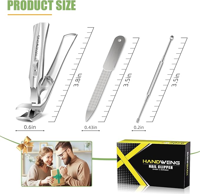 Toenail Clippers for Seniors Thick Toenails, Angled Head Large Toe Nail Clippers for Men with Wide Jaw Opening, Sharp Heavy Duty Fingernail Clipper Cutter with Catcher Long Handle - Silver