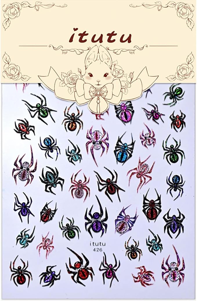 1 Sheets Halloween Nail Stickers for Nail Art 5D Embossed Self-Adhesive Spider Web Nail Art Stickers Laser Spider Web with Glitter Nail Supplies Halloween Nail Decals for Women Acrylic Manicure