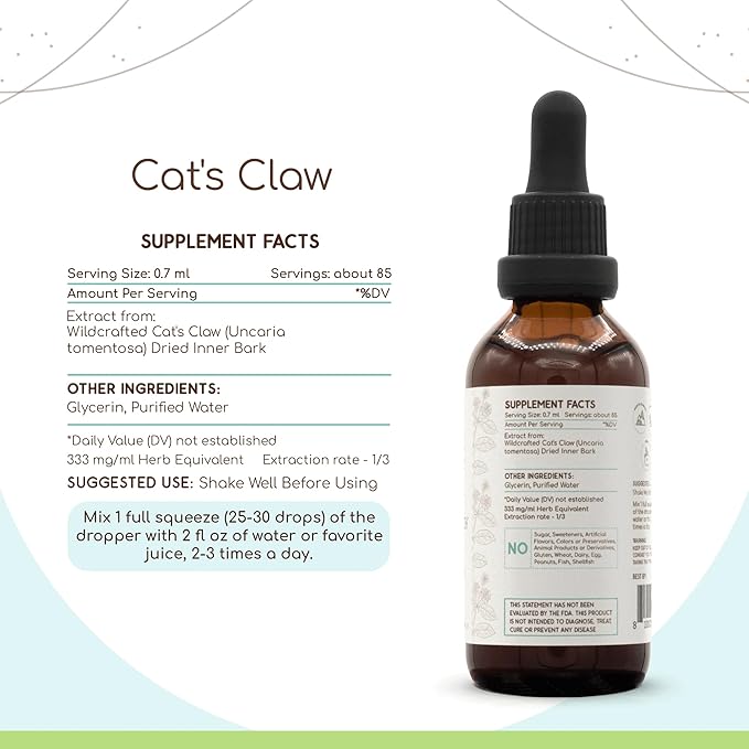 Cat's Claw B60 Alcohol-Free Herbal Extract Tincture, Super-Concentrated Cat's Claw (Uncaria Tomentosa) (2 fl oz)