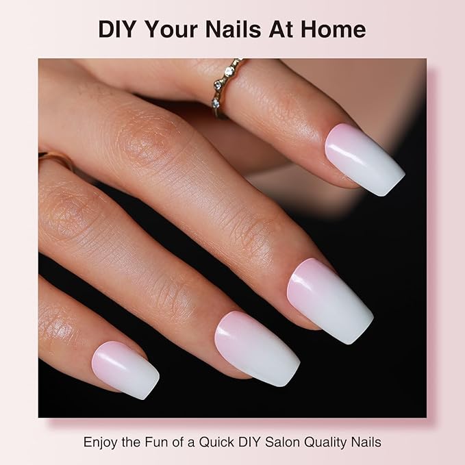Semi Cured Gel Nail Strips, 20 PCS Gel Nail Stickers Work with UV Light, Salon Quality & Easy to Use - Gradient Pink